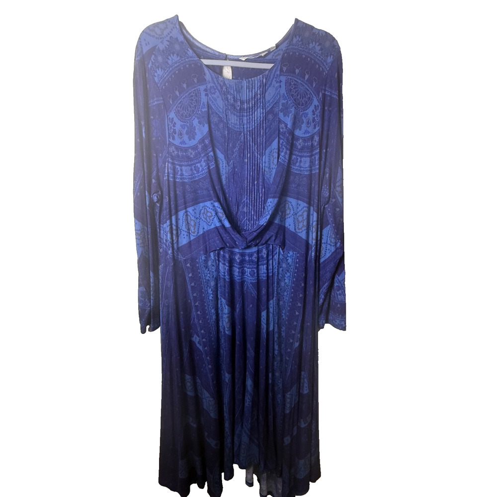 Soft Surroundings Blue Modal Dress Twist Front Maxi Long Sleeve 1X Sitarra Aria